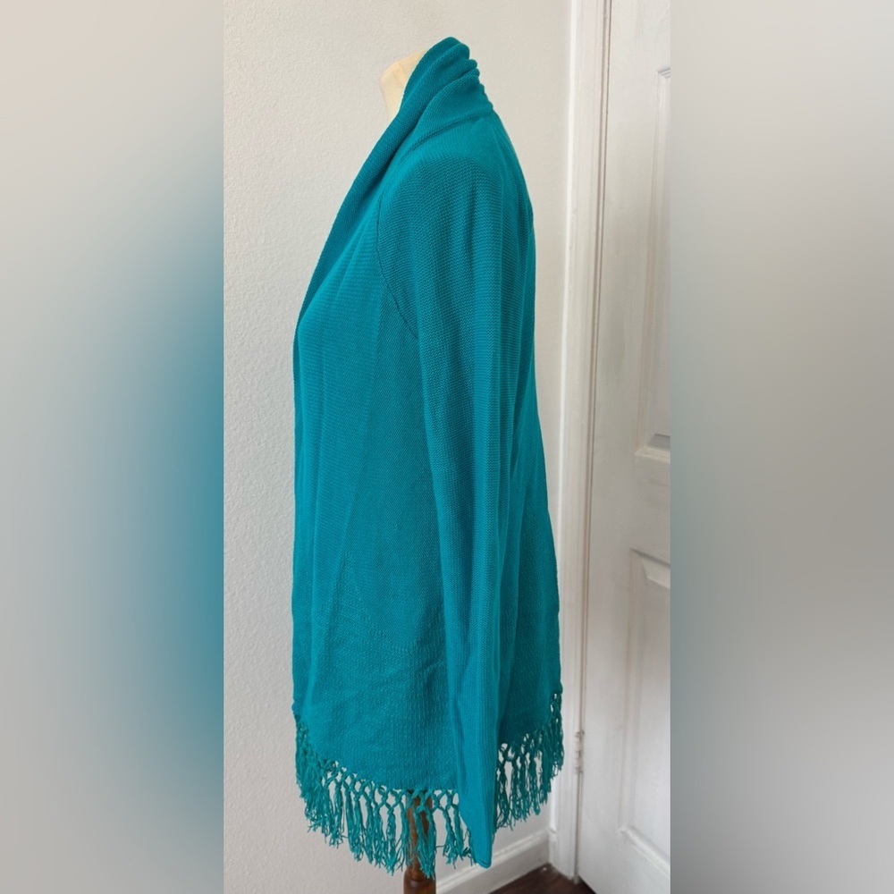 Lilly Pulitzer Maldives Green Tatum Long Cardigan Fringe Hem Cotton Coastal Sml - Picture 2 of 12